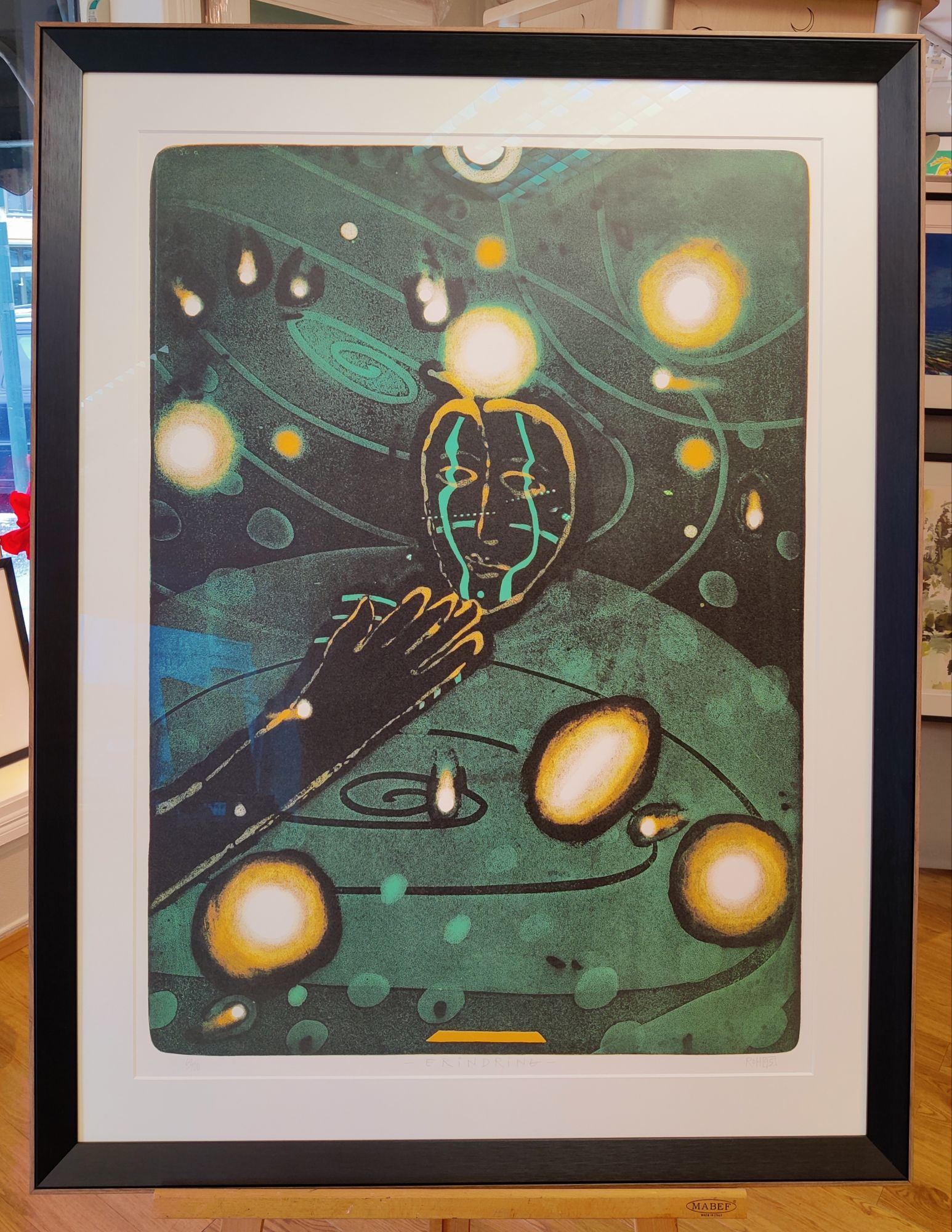 Innramming av "Erindring" av Ragnar Olaf Hauge (Roh) i sort treramme med hvit passepartout og ArtGlass